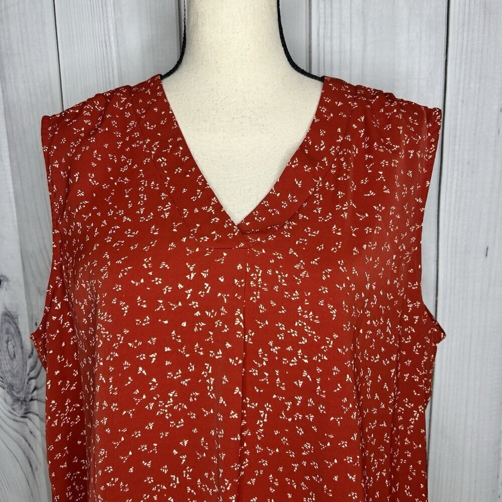 Que Zhu Womens Red Sleeveless Blouse Sz 2XL V-Neck Stretch - Picture 2 of 10